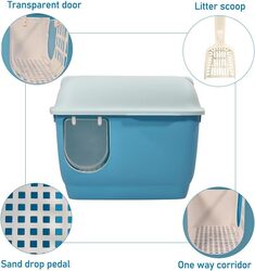 Large cat toilet with long aisle corridor style cats litter box, Fully enclosed durable cat toilet with litter scoop, Anti-Splashing, Odorless and open cover (Blue) 57 cm L